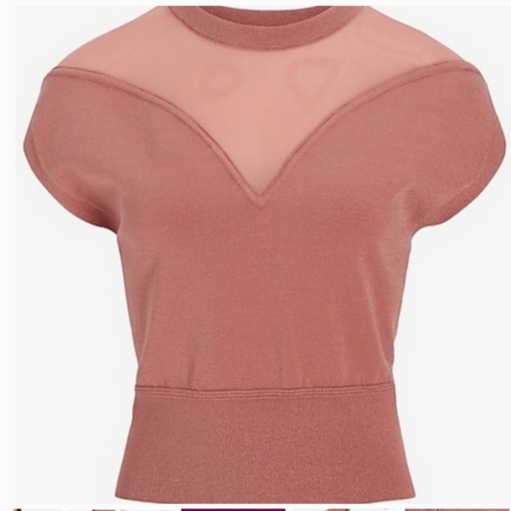 Express Womens Pink Short Sleeve  Sweater Top - Picture 4 of 14